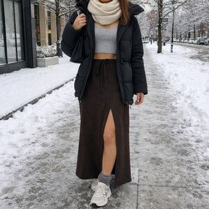 VTG Eddie Bauer Wool Brown Maxi Cargo Skirt Sz-10 Gorpcore Academia Y2K Garnola